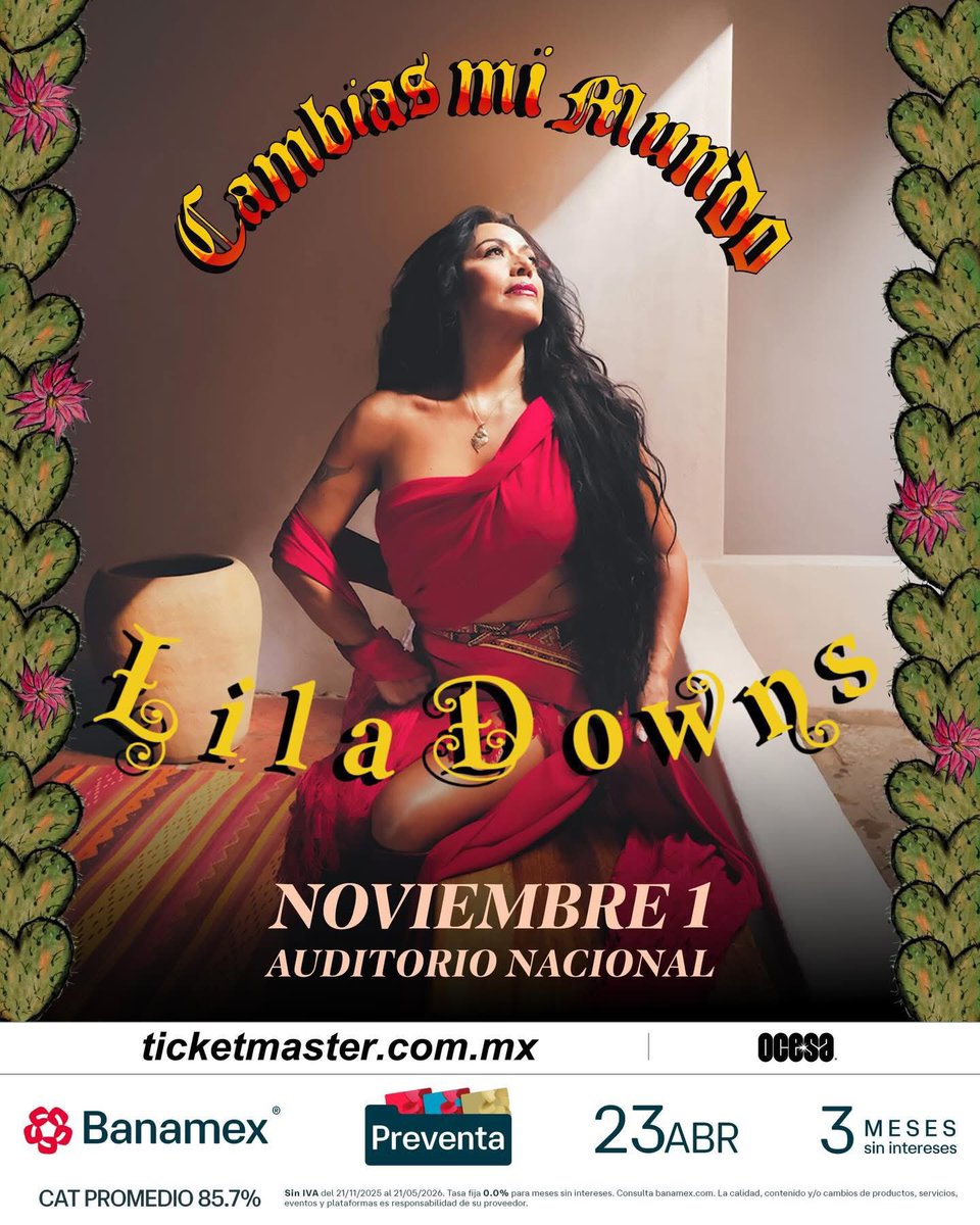 Lila Downs regresa al Auditorio Nacional este 1° de noviembre con Cambias Mi Mundo✨
🔔 #PreventaBanamex: 23 de abril