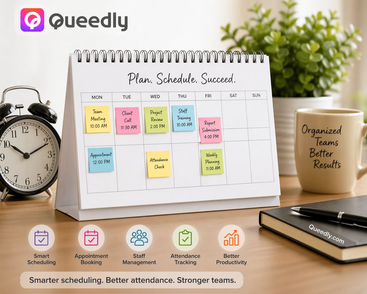 queedlyinc's tweet image. Plan smarter. Work better. Grow faster 🚀
#Queedly #SmartScheduling #WorkSmart #ProductivityTools #TimeManagement #BusinessGrowth #TeamEfficiency