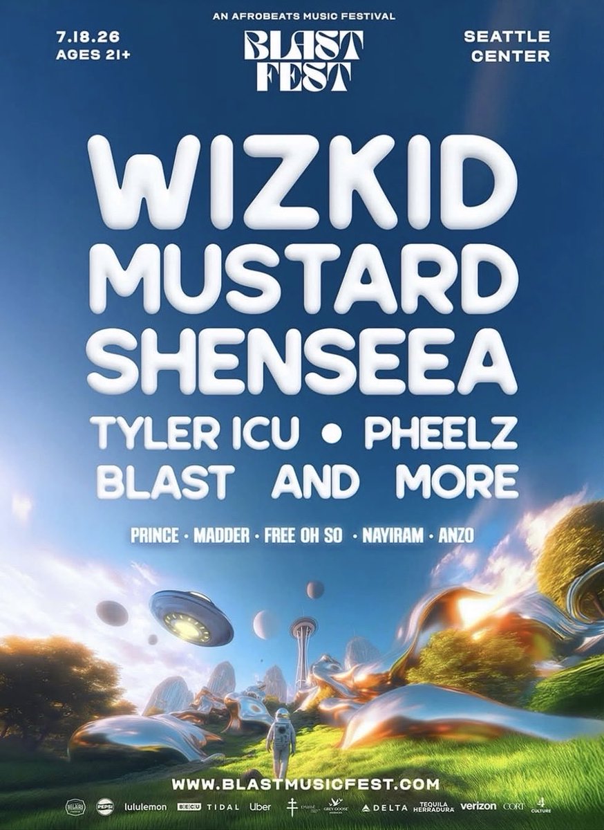 alamlezy's tweet image. Wizkid to headline Blast Festival alongside Mustard &amp;amp; Shenseea this July in Seattle 👀🔥

#Wizkid #Afrobeats #Trending