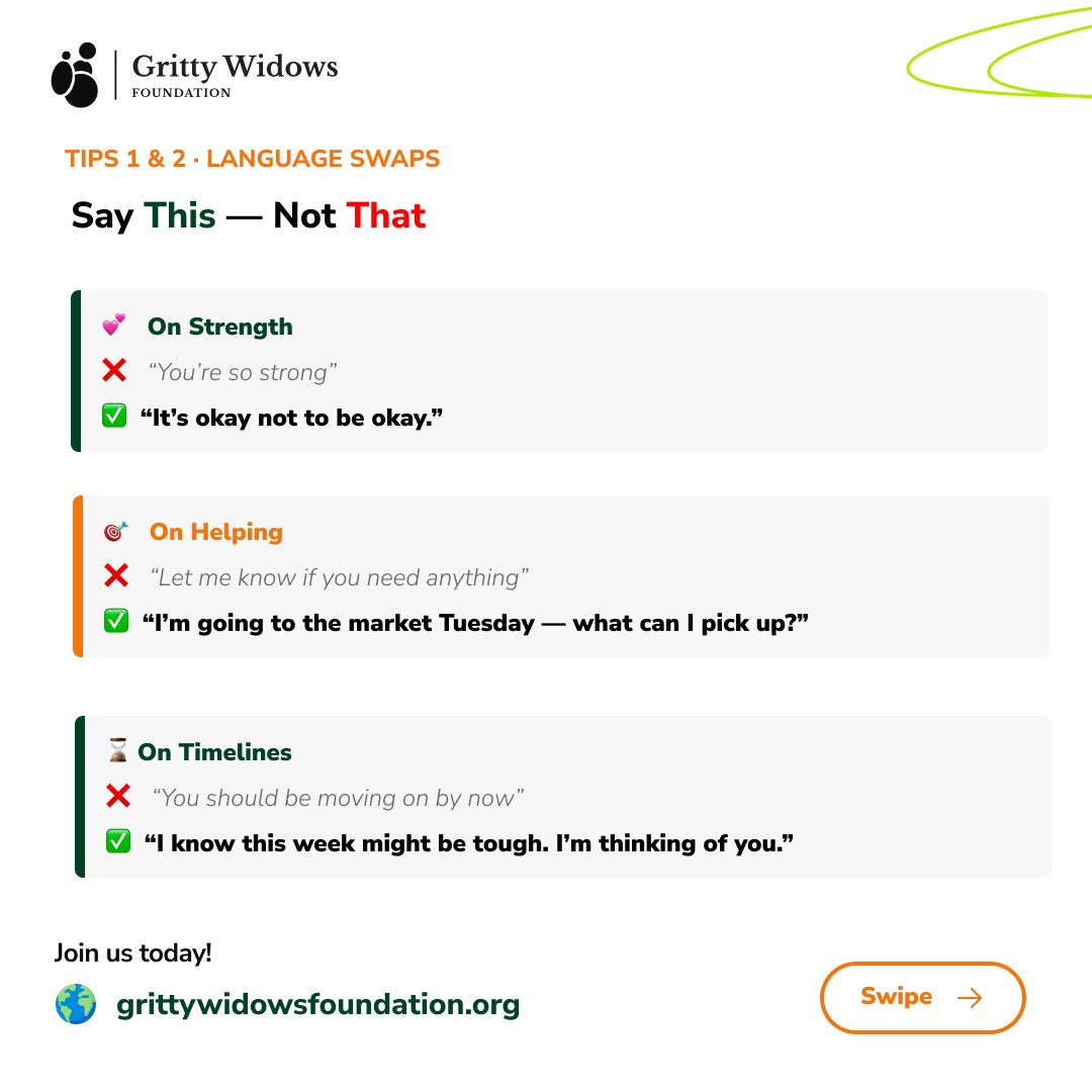 GrittyWidows's tweet image. Tip Tuesday: You don’t have to have the perfect words, you can just show up for her- She needs her community.

#Grittywidowsfoundation #salı #TipTuesday