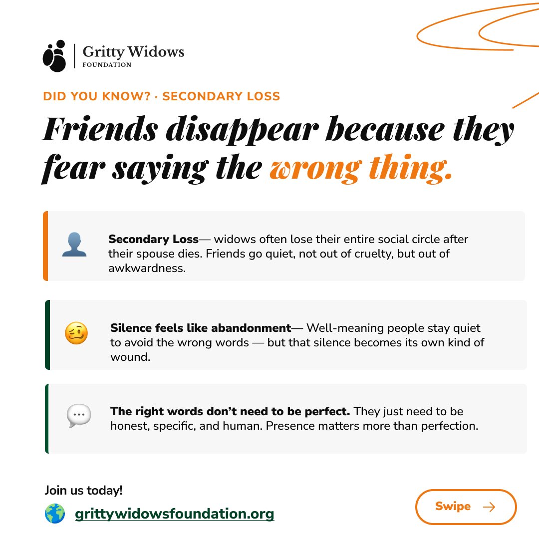 GrittyWidows's tweet image. Tip Tuesday: You don’t have to have the perfect words, you can just show up for her- She needs her community.

#Grittywidowsfoundation #salı #TipTuesday