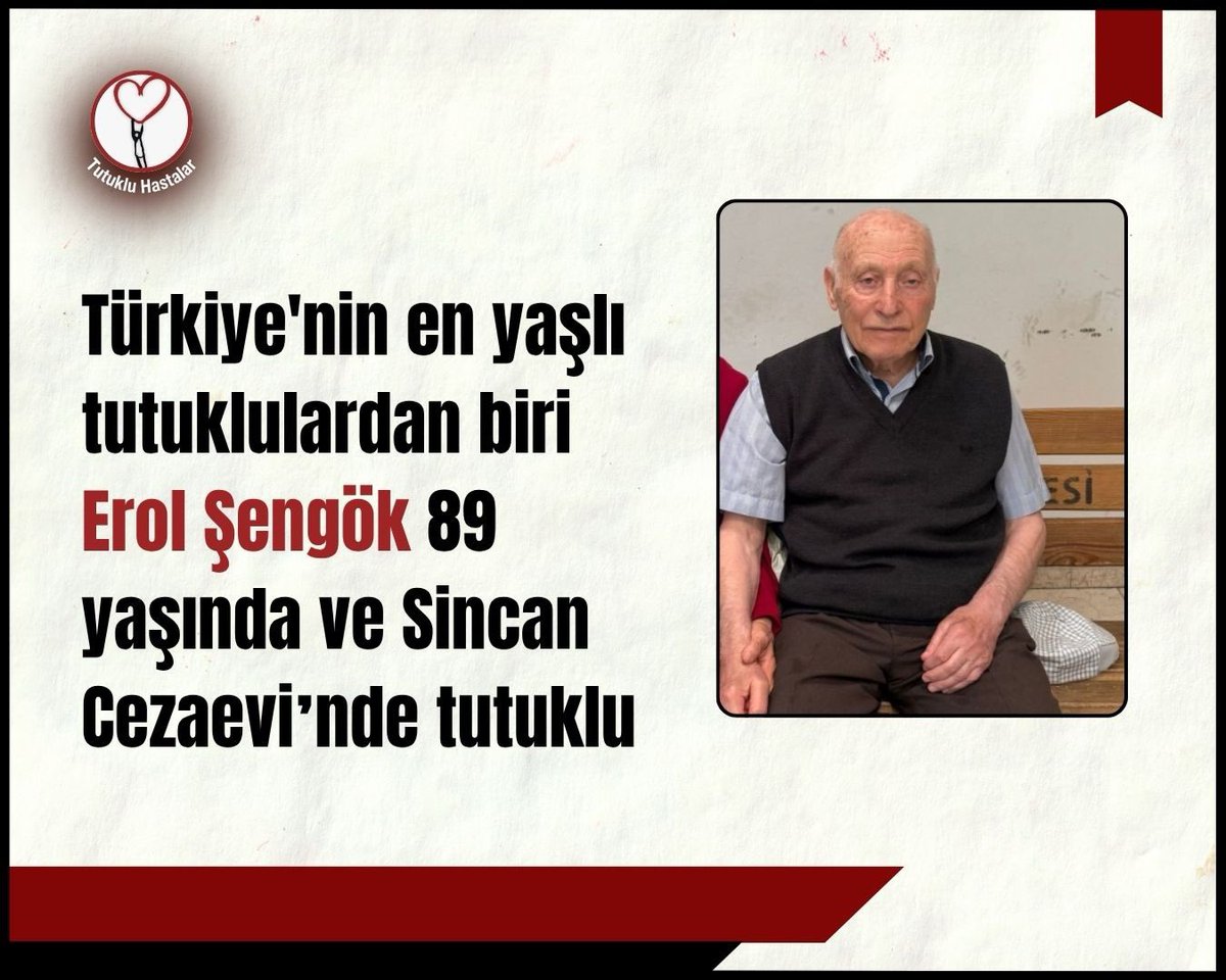 ⏳ Yaşlılık ve tutukluluk bir arada… Bu tablo kabul edilemez!
ErolŞengök serbest bırakılmalı!
HemHastaHemTutsak ⚖️