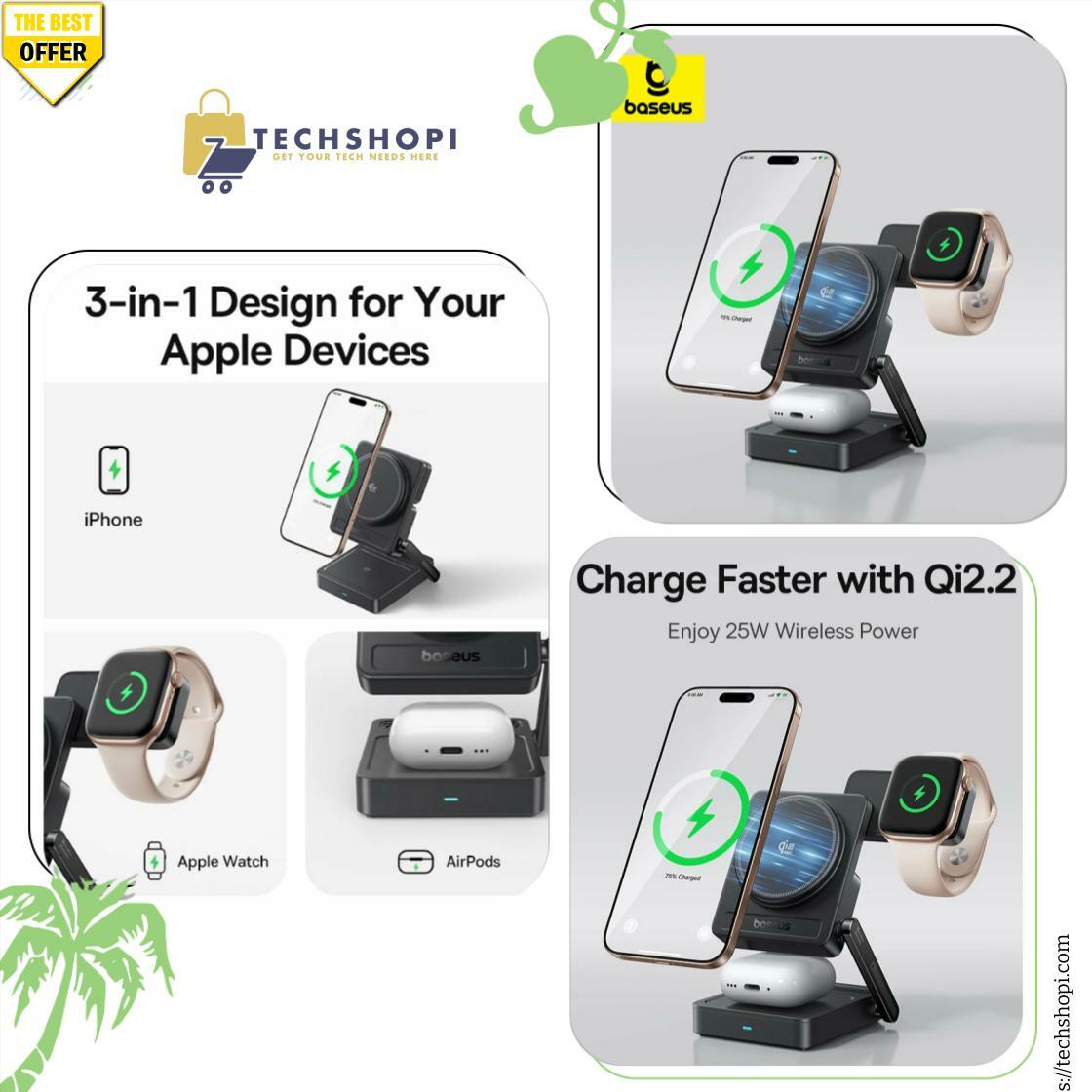 TechShopi's tweet image. Unlock effortless charging with the Baseus Qi2.2 3-in-1 Magnetic Wireless Charger. Power up your iPhone, Apple Watch, and AirPods simultaneously—no cable mess, just pure convenience. #WirelessCharging #AppleAccessories

Shop Now techshopi.com/products/baseu…