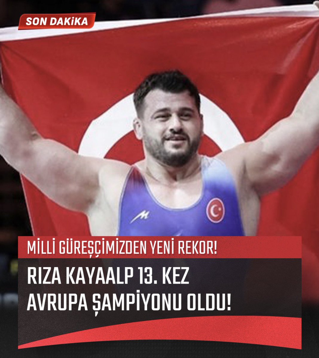 veyselEROGLU43's tweet photo. 📌🥇🇹🇷 Rıza Kayaalp tarih yazmaya devam ediyor. 
Tiran’da düzenlenen Avrupa Şampiyonası’nda altın madalyaya uzanan milli güreşçimiz, 13. kez Avrupa şampiyonu olarak rekorun tek sahibi oldu. 
Gururumuz, efsanemiz. 🇹🇷
#RızaKayaalp #Güreş https://t.co/uaEQcqBmph