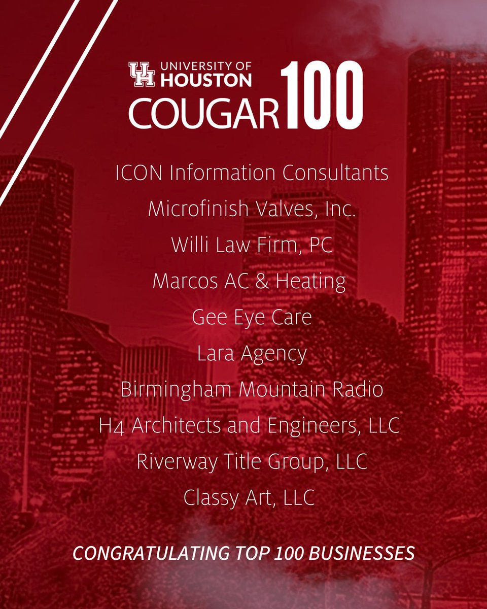 houstonalumni's tweet photo. Congratulations to our Top 100 Cougar-owned businesses recognized at the Cougar 100 Luncheon. These alumni are driving innovation, building communities and representing UH at the highest level across industries. 🐾⭐ 

#UHAlumni #GoCoogs #Cougar100 https://t.co/4MUj0p8Yu7