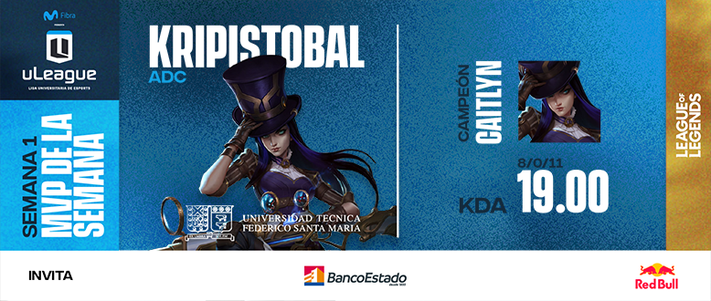 GameClubcl's tweet photo. 🔥 En la grieta de Movistar Fibra uLeague League of Legends Kripistobal se llevó el MVP con Caitlyn, ADC de USM. https://t.co/X2gUoNYmyQ