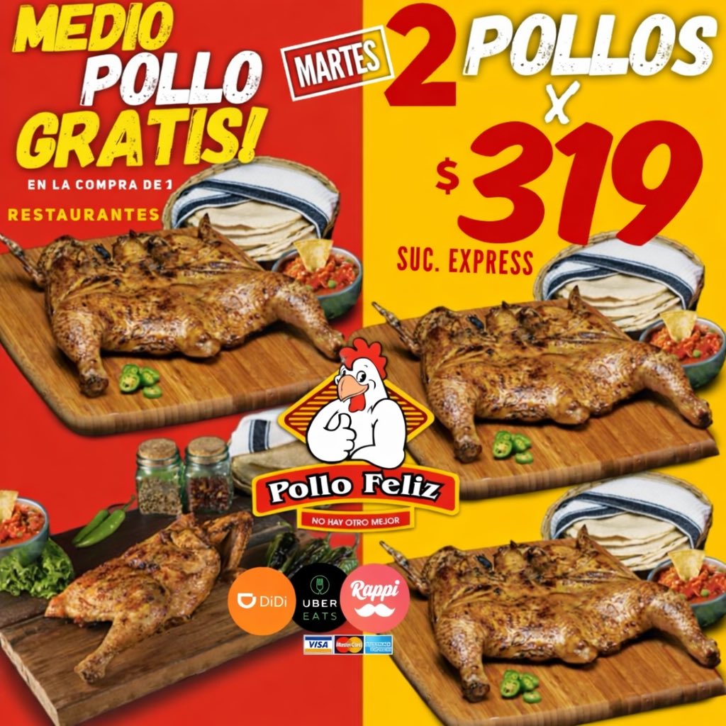 #MARTES 2 Pollos x $319 ó 1/2Pollo GRATIS! ☎️5 de diciembre Tel:2225159 ☎️Aeropuerto:2211906 ☎️Aramara:2097533 ☎️Pitillal:2240474 ☎️Bobadilla:2994541 ☎️Coapinole:2991169 ☎️Infonavit:2259759 ☎️Ixtapa:2810400☎️San José:2952333 ☎️:San Vicente:3222231833 #PuertoVallarta #pv #vallarta