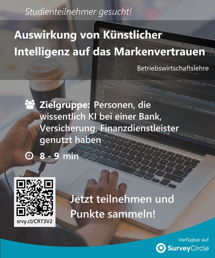 SurveyCircle's tweet image. Teilnehmer gesucht für top-platzierte Online-Studie:

"Auswirkung von Künstlicher Intelligenz auf das Markenvertrauen" surveycircle.com/CRT3V2/ via @SurveyCircle #fomhochschule

#KünstlicheIntelligenz #marken #finanzbranche #vertrauen