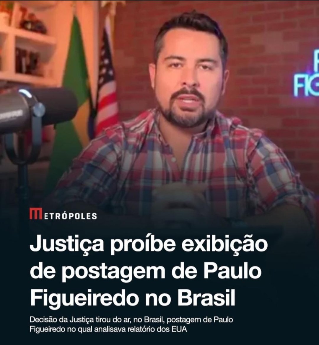 🚨 PAULO FIGUEIREDO CENSURADO POR COMENTAR RELATÓRIO OFICIAL DOS ESTADOS UNIDOS!
​
​A que ponto chegamos: analisar documentos oficiais do governo americano agora é motivo de censura no Brasil. 🚨🇧🇷🇺🇸

​A Justiça derrubou a postagem de Paulo Figueiredo onde ele expunha o relatório