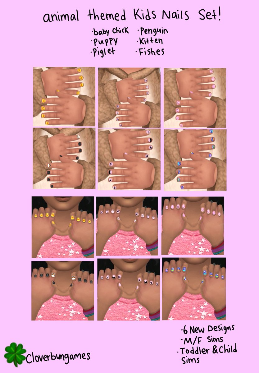 cloverbungames's tweet photo. new nail set for kids is out !!
this one is animal themed! theres:
🐥baby chick
🐷piglet
🐟fish
🐈kitten
🐶puppy
🐧penguin
download here:
https://t.co/za3h5yFCgY https://t.co/n48zCqdhrD