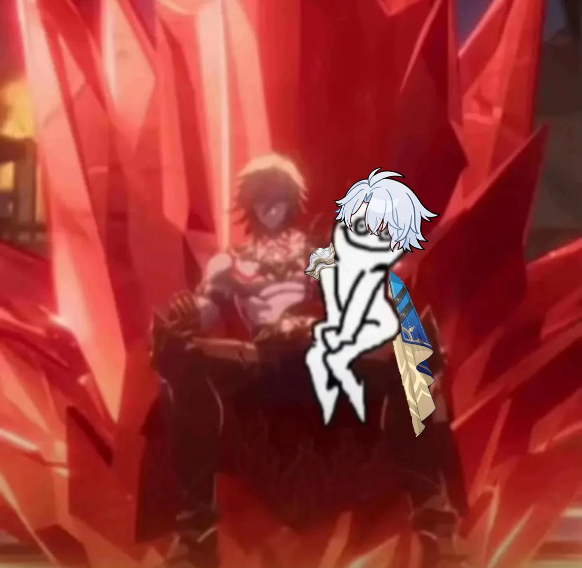 sundeimos's tweet image. that one time a friend sent me this image of someone sitting on mydei's lap so i edited it to be phainon instead LOL #myphai