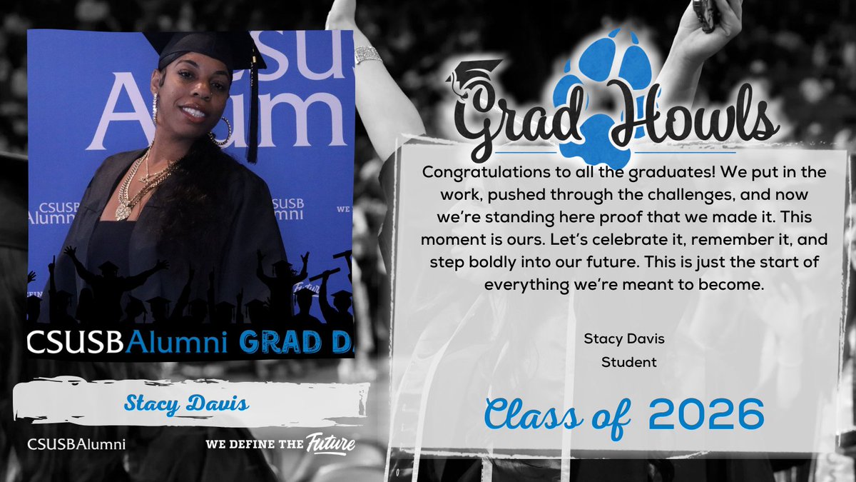 CSUSBAlumni's tweet image. Celebrating our graduating Coyotes and this unforgettable milestone 🎓💙 Show them some love in the comments 🐾
#GradHowls #CSUSBAlumni #CSUSB