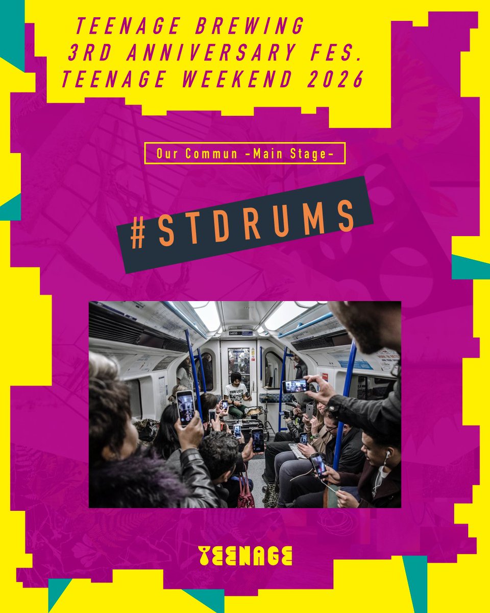 TeenageBrewing's tweet photo. 『TEENAGE WEEKEND 2026』
⚡️Artist Info # 001⚡️

🏕️ Our Commun -Main Stage-

#STDRUMS

バスキング（路上ライヴ）でロンドンをはじめ世界各国を渡り歩くドラマー、ユージ・レルレ・カワグチによるソロプロジェクト。

more profile is here
https://t.co/ONmAUi2ujf

#TeenageWeekend2026 https://t.co/OIyvXUH7hP