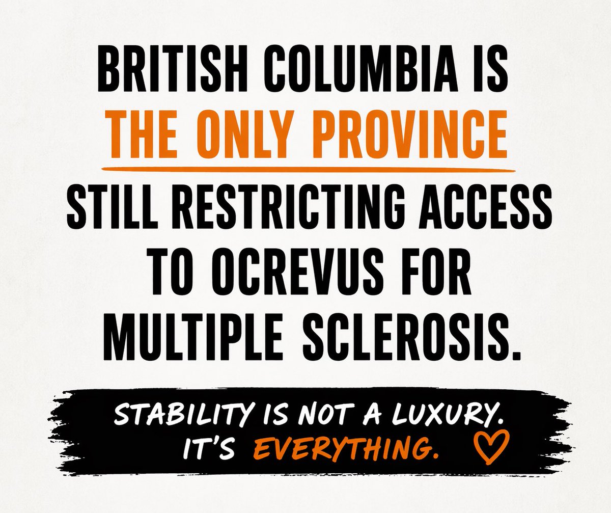 Msingaround1's tweet photo. Minister of Health @Josie_Osborne , I am asking you directly… 

Why is British Columbia the ONLY province in Canada still restricting access to Ocrevus for Multiple Sclerosis, despite years of mounting, long-term clinical evidence supporting its use?

Why is BC the ONLY jurisdiction not aligned with current MS treatment evidence and evolving standards of care?

Why are stable patients like me, people who made the right treatment decisions with their neurologists, often through private insurance to protect their vision, mobility, and independence ….being forced into switches that introduce unnecessary clinical risk? Being penalized for using that insurance if it changes or ends? Putting my vision that’s left at risk?? 

What is the clinical justification for overriding stability?

Where is the evidence that supports removing a patient from a therapy that is actively preserving their function?

Because this is not theoretical.

At the American Academy of Neurology Annual Meeting 2026, long-term data confirmed that Ocrevus does more than slow MS.

It preserves function.

The ability to walk.
To use your hands.
To live independently.

In some cases, patients even improved over time.

This is no longer just about slowing disease progression.
This is about protecting function before it is lost.

And that distinction matters.

I was 32 when I was diagnosed. My MS was aggressive and it went after my vision.

It didn’t blur it.
It took it.

It took my career.
It took time from my children.
It took my independence.

Then I started Ocrevus.

And slowly, I got pieces of my life back.
By year four, no relapses.

I still live with permanent damage. My vision, my left hand, my legs …they’re not the same.

But I am stable.

And in MS, stability is everything.

Because when function is preserved, you hold onto your life.

And when it’s lost , you don’t get it back.

So forcing a stable patient off a therapy that is working is not a neutral administrative decision.

It is a clinical risk.

And it is a risk patients are being asked to carry…not because of medical necessity, but because of policy.

And this goes beyond MS.

Across British Columbia, patients living with serious, incurable diseases continue to face restricted or delayed access to medications that are available in every other province …treatments that can slow progression, preserve function, and give people time and quality of life.

So I will ask this again, clearly…..

Why is British Columbia the ONLY province in Canada still out of step on access to treatments that preserve function, people’s lives and vision ?

And why are patients the ones being left to carry the consequences?

Newest Study.. Many others .. that support it .. Yet B.C. continues to deny access.. 
https://t.co/0i9Q4XBDZ7

@bcndp @BCNDPCaucus @Dave_Eby @TrevHal @MLABrennanDay @IanPatonDelta @elenoresturko @BCConservCaucus @ToorJody @SteveKooner @iainblackbc @BruceBanman @SheldonClareBC @PeterMilobar @ClaireRattee @KerryLynneFindl