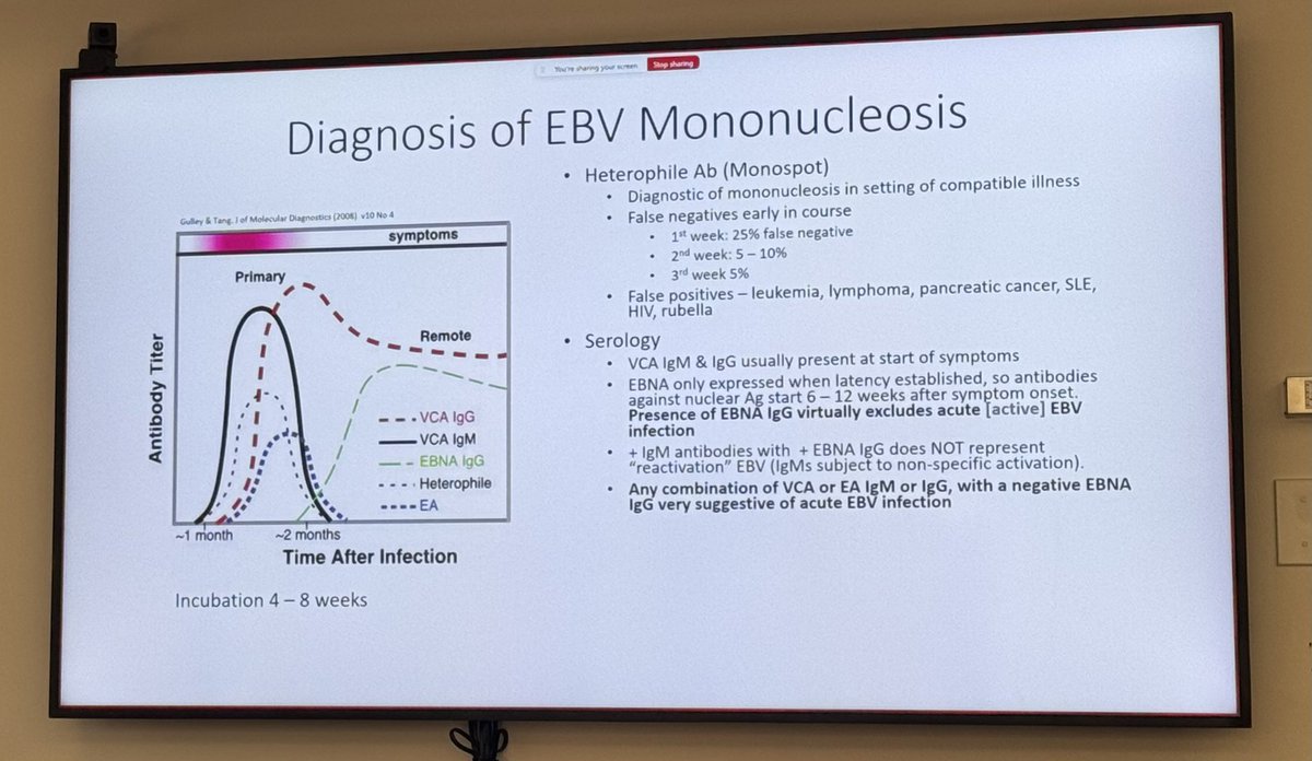 ccf_idfellows's tweet image. More than just mono! EBV spans acute infection to PTLD and malignancy. 
Dr. Cober’s lecture tied together the full clinical arc every ID clinician should keep in mind—from diagnostic nuances, serologic interpretation and when to think beyond infection.
#IDTwitter #TransplantID
