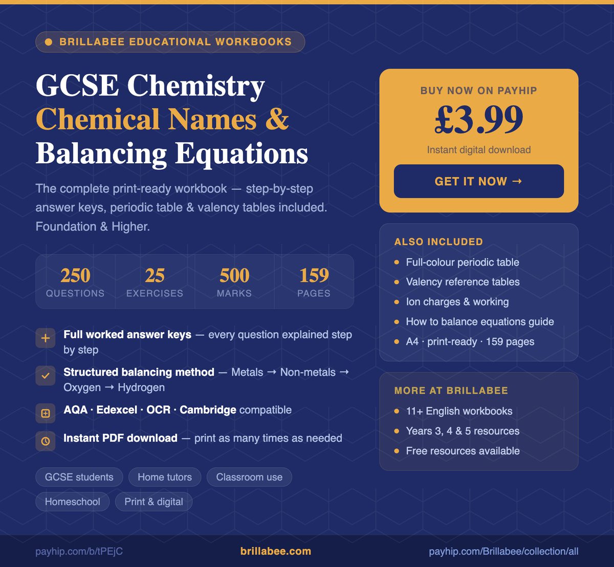 brillabee2007's tweet image. Just dropped: GCSE Chemistry workbook — Chemical Names &amp;amp; Balancing Equations 🧪 250 questions · step-by-step answers · £3.99 ↓ payhip.com/b/tPEjC #GCSEChemistry #GCSERevision