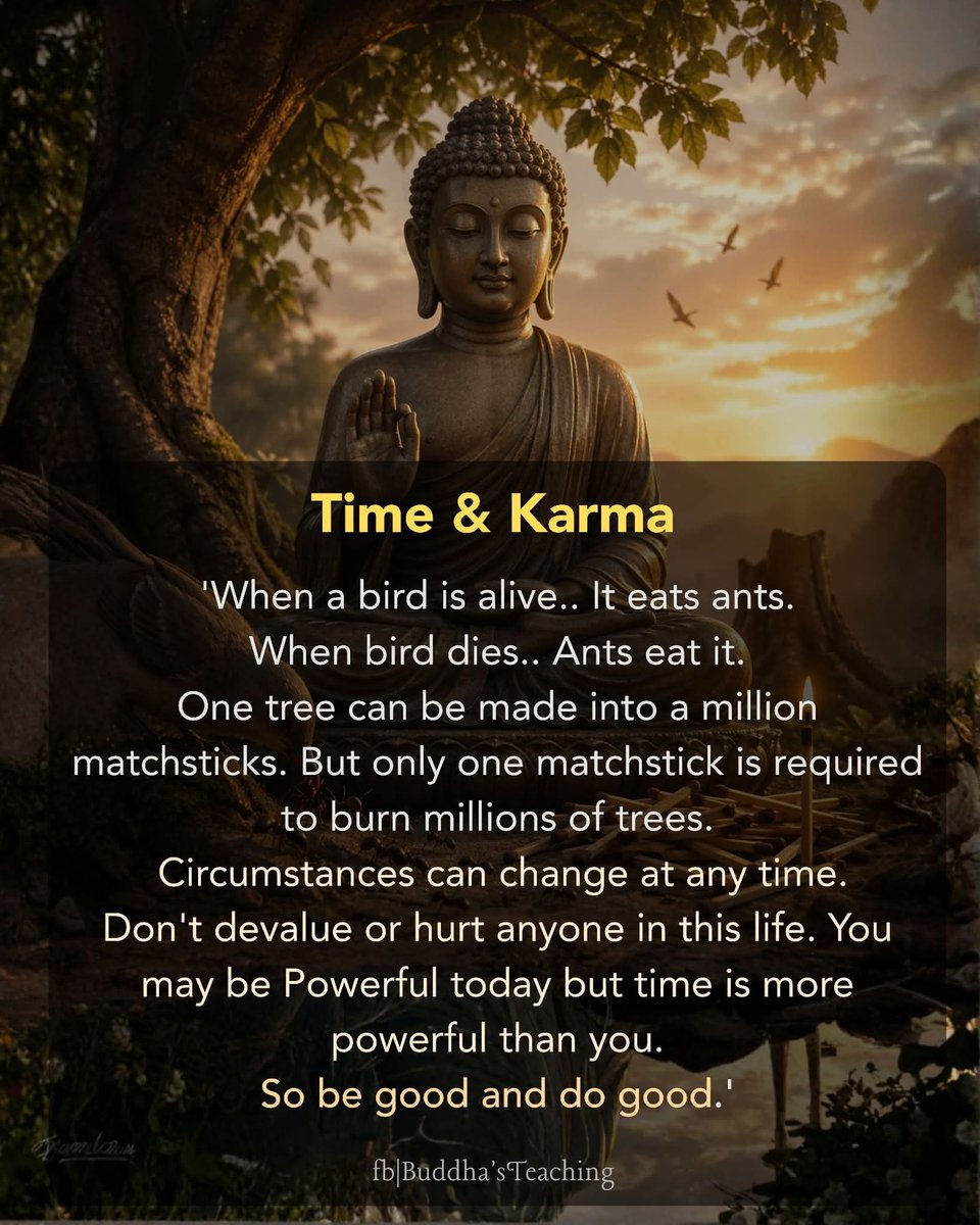 shaktisinghadv's tweet image. 𝖳𝗂𝗆𝖾 𝖺𝗇𝖽 𝗄𝖺𝗋𝗆𝖺:⏳⚖️

🍂Power is temporary, but karma is permanent... what you give will always come back to you.

So stay humble, stay kind, because what you give today will return when you least expect it.

🌿🕊✨
#wisdom #time #karma #motivation #spirituality #power