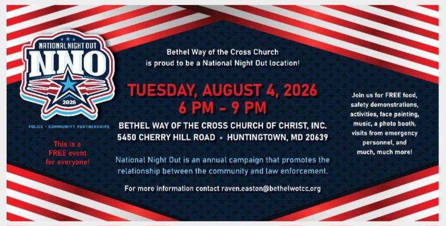 Bethel_WOTCC's tweet image. Community + Connection + Christ-centered love 🤝✨

🍔 FREE food
🎶 Music &amp;amp; activities
🚓 Meet your local heroes
🎨 Family-friendly fun for ALL ages

📍 Huntingtown, MD
🗓️ August 4 | ⏰ 6–9PM

#NationalNightOut #CommunityStrong  #FamilyFun #ChurchInTheCommunity