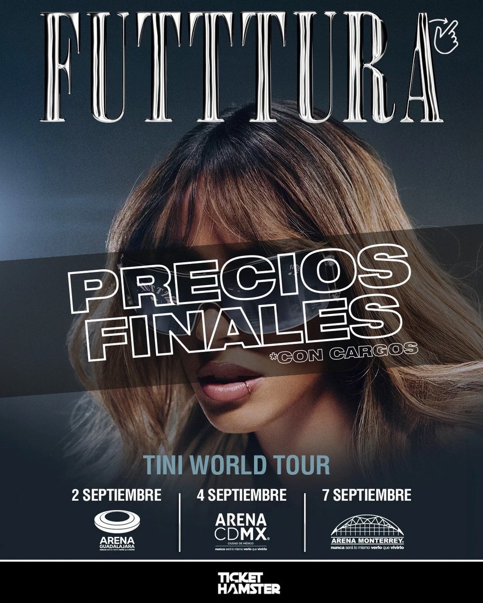 ticketelhamster's tweet image. 🚨Precios CON CARGOS de Tini en CDMX, Monterrey y Guadalajara.

🎫 Venta al público en general: a partir del miércoles 22 de abril a las 11:00 hrs

#Tini #viral #trending
