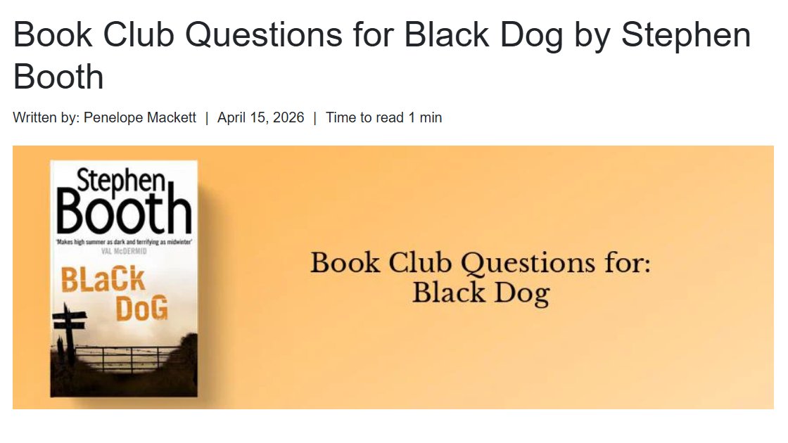 stephenbooth's tweet photo. After 26 years, the first Cooper and Fry novel BLACK DOG has become a 'book club book'. Here are your suggested book club questions, courtesy of HarperCollins:
https://t.co/FxVzLRkcF8 https://t.co/qmdwTZiwLs
