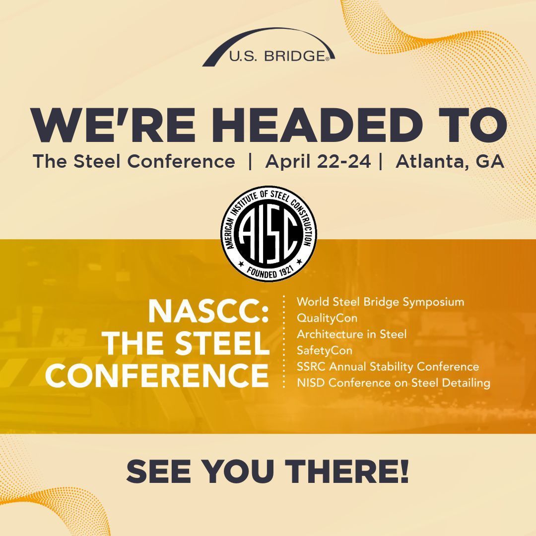 usbridge's tweet photo. U.S. Bridge is headed to NASCC: The Steel Conference! 🏗️🚧 April 22–24 in Atlanta, GA. Visit Booth 710 to connect with our team and discuss steel solutions.
➡️ https://t.co/zkGeqfi7OF

#NASCC #NASCC2026 #SteelConference #AISC #StructuralSteel #BridgeEngineering #USBridge https://t.co/CnvPyQs7Cb