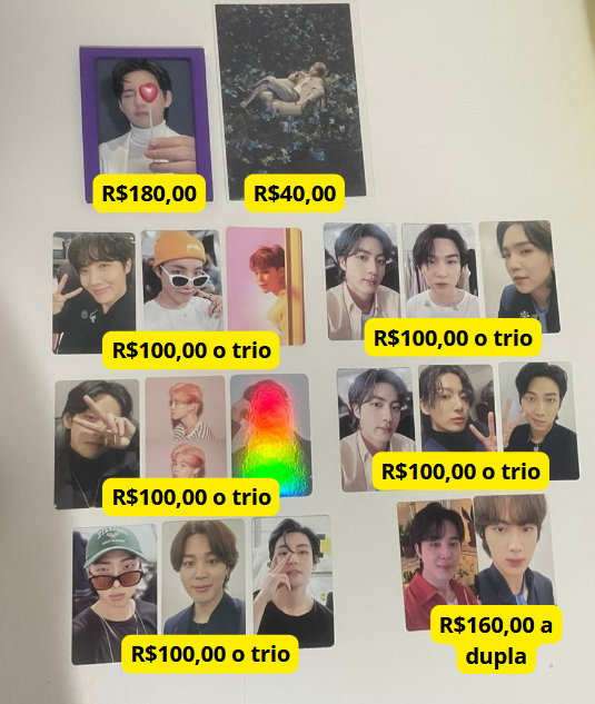 VENDA / VENDO     
Photocards PTD, Love Yourself, 7 Moments

💸 Valor na imagem + frete   
- Pagamento via Pix, MP ou Picpay (com taxas)  
- Feedbacks em: #1310collector_feedbacks