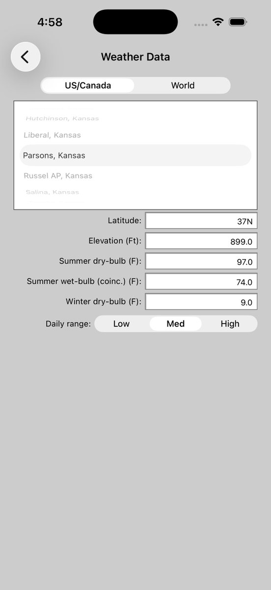 CarmelSoftware's tweet image. We've updated our #HVAC load calc iPhone app for iOS 26:

#ACCA
#LoadCalcs
#ASHRAE