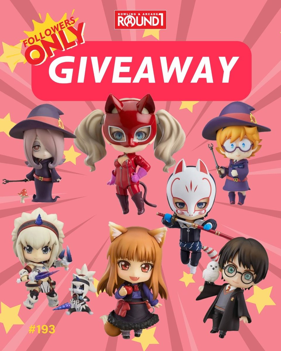 Round1USA's tweet photo. More figures means more reason to add to your collection! 😃
We're giving away a stacked selection packed with fan favorites 💥 Make room on your shelf and enter now!

Seven (7) lucky winners will each take home one figure prize that will instantly steal the spotlight in any collection! Prizes will be given to each winner at random. 🏆

-Little Witch Academia: Sucy Manbavaran Figure (4" tall)
-Little Witch Academia: Lotte Jansson (4" tall)
-Harry Potter Figure (4" tall)
-Spice and Wolf: Holo Figure (4" tall)
-Monster Hunter 4: Hunter Female - Kirin Edition (4" tall)
-Persona 5 The Animation: Ann Takamaki Phantom Thief Ver. (4" tall)
-Persona 5 The Animation: Yusuke Kitagawa Phantom Thief Ver. (4" tall)

Find us on Instagram for official entry! 
https://t.co/MtcU4A1Go2

Giveaway ends May 1, 2026 at 11:59 PM PST.