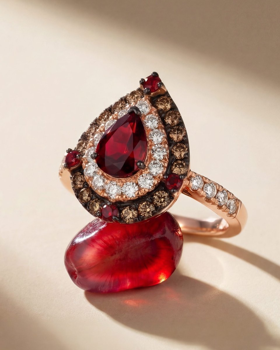 Le_Vian's tweet image. A ripe burst of Pomegranate Garnet😍

Juicy, jewel-toned indulgence takes shape in a pear-cut garnet with #NaturalDiamonds

For a moment you can taste as much as you can wear💍@kayjewelers 

levian-jewelry.visitlink.me/QQo8LW

#StatementJewelry #StatementRing  #FineJewelry