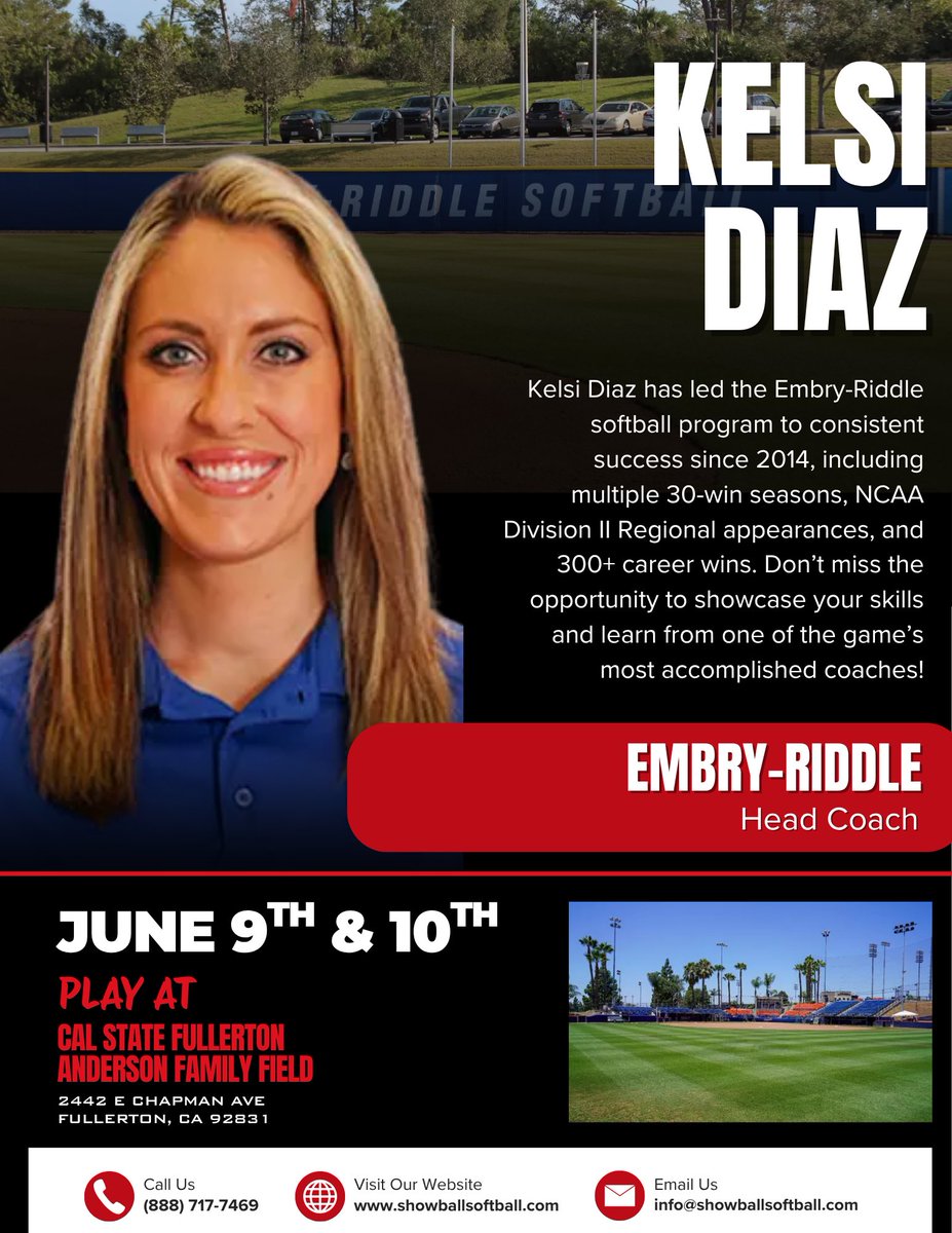 showballsb's tweet photo. We’re excited to welcome softball legend Kelsi Diaz, Head Coach at Embry-Riddle, to the Showball lineup! 🥎

📣 Don’t miss your chance to be seen by college head coaches.

🔗 Register today: https://t.co/xhtHohqBm2
📞 (888) 717-7469
📧 info@showballsoftball.com https://t.co/vFUEh8AX0f