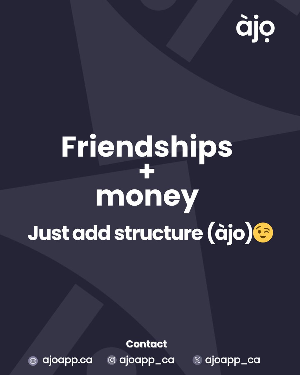 ajoapp_ca's tweet image. friendships + money?
just add structure (Ajo) 😌💸
no drama, just discipline 🔥

#Ajo #AjoCircle #MoneyTwitter #GenZMoney #SoftLife #SaveSmart #AjoCanada #FinancialGoals