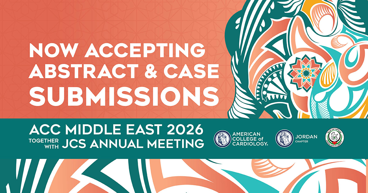 ACCinTouch's tweet photo. ๐ฌ Showcase Your Science in Amman!
Science & innovation are critical to transforming CV care around the world. ๐ Share your research & latest science at #ACCMidEast 2026 Together With JCS Annual Meeting!
Learn more & submit now โก๏ธ https://t.co/m6M4mbzCdj @jordaniancs #ACCIntl https://t.co/kUDOAntxc9