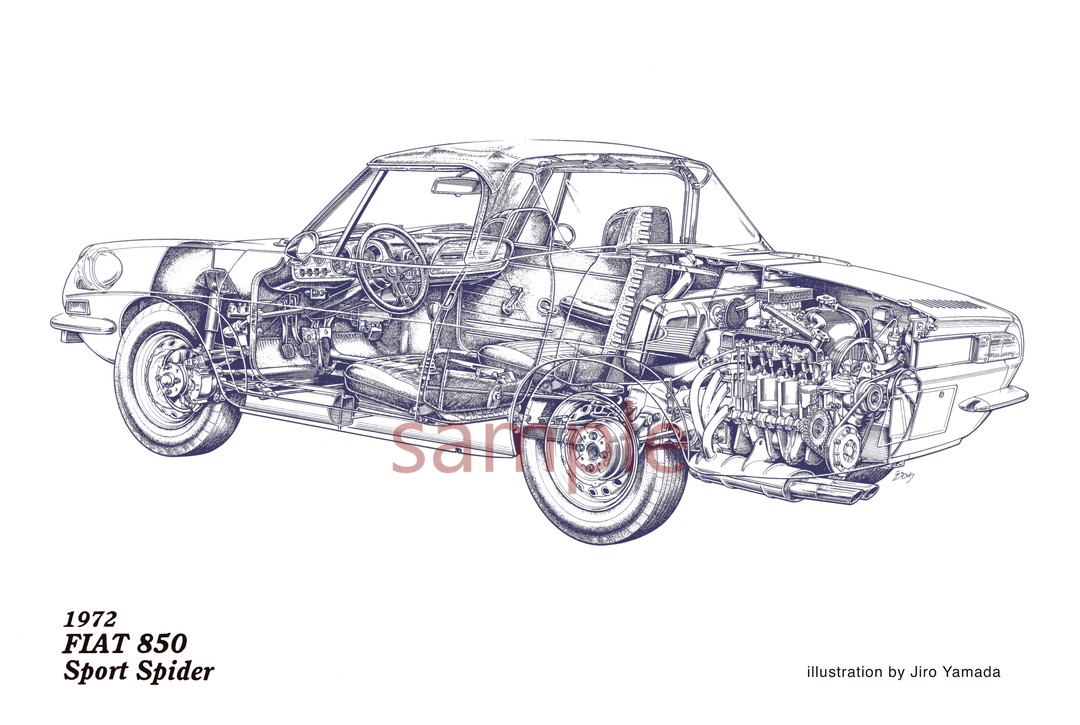 1972 Fiat 850 Sport Spider illustration by Jiro Yamada Open lines