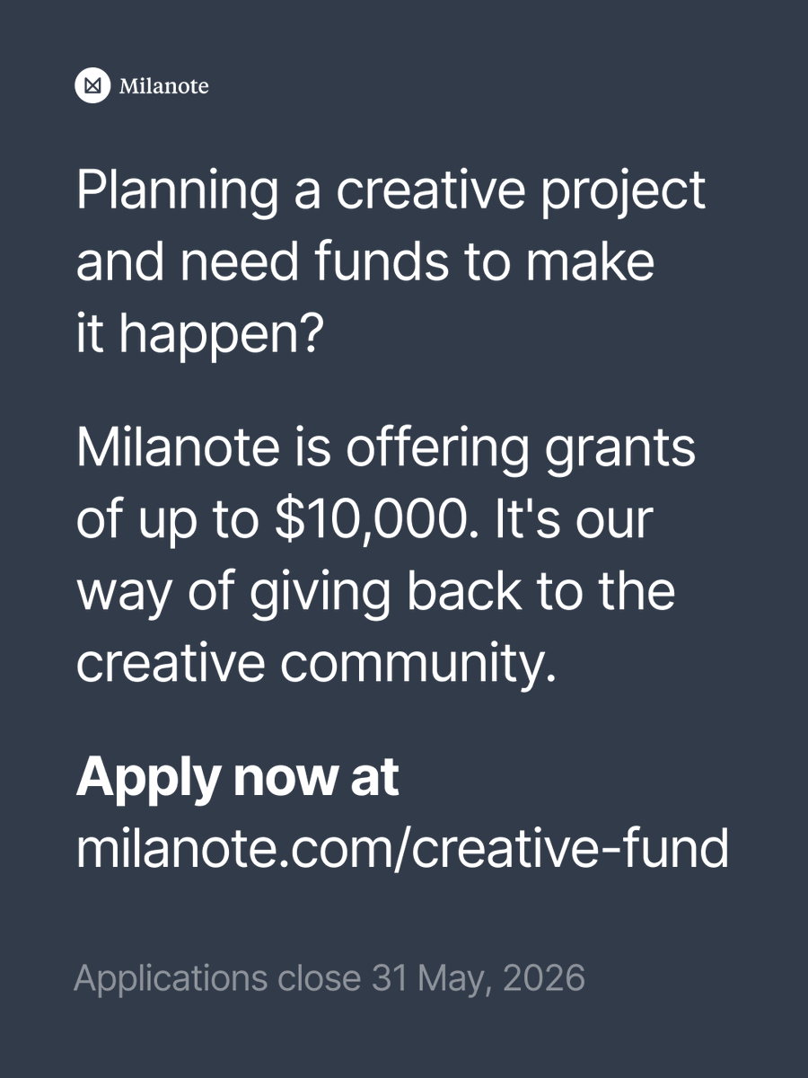 milanote's tweet photo. Today, we're launching the Milanote Creative Fund—offering grants of up to $10,000 to support promising creative projects. Go to https://t.co/dJ70EhWCUM to learn more. https://t.co/jzRaqP7qKt