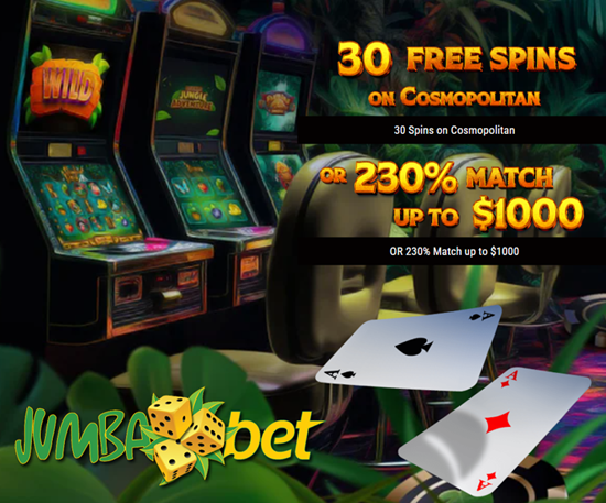 NoDepositForum's tweet image. JUMBA BET NO DEPOSIT BONUS - 30 FREE SPINS ON 'COSMOPOLITAN' OR 230% MATCH - EXCLUSIVE WELCOME BONUS
tinyurl.com/yc3sjmj2
#jumbabet #nodepositbonus #freespins #depositbonus