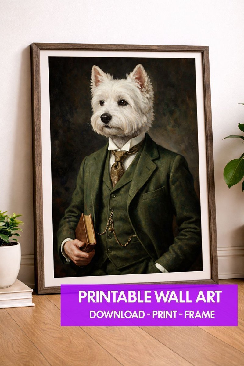 Victorian Westie Dog Printable Wall Art, Dressed Terrier, Vintage Wall ...