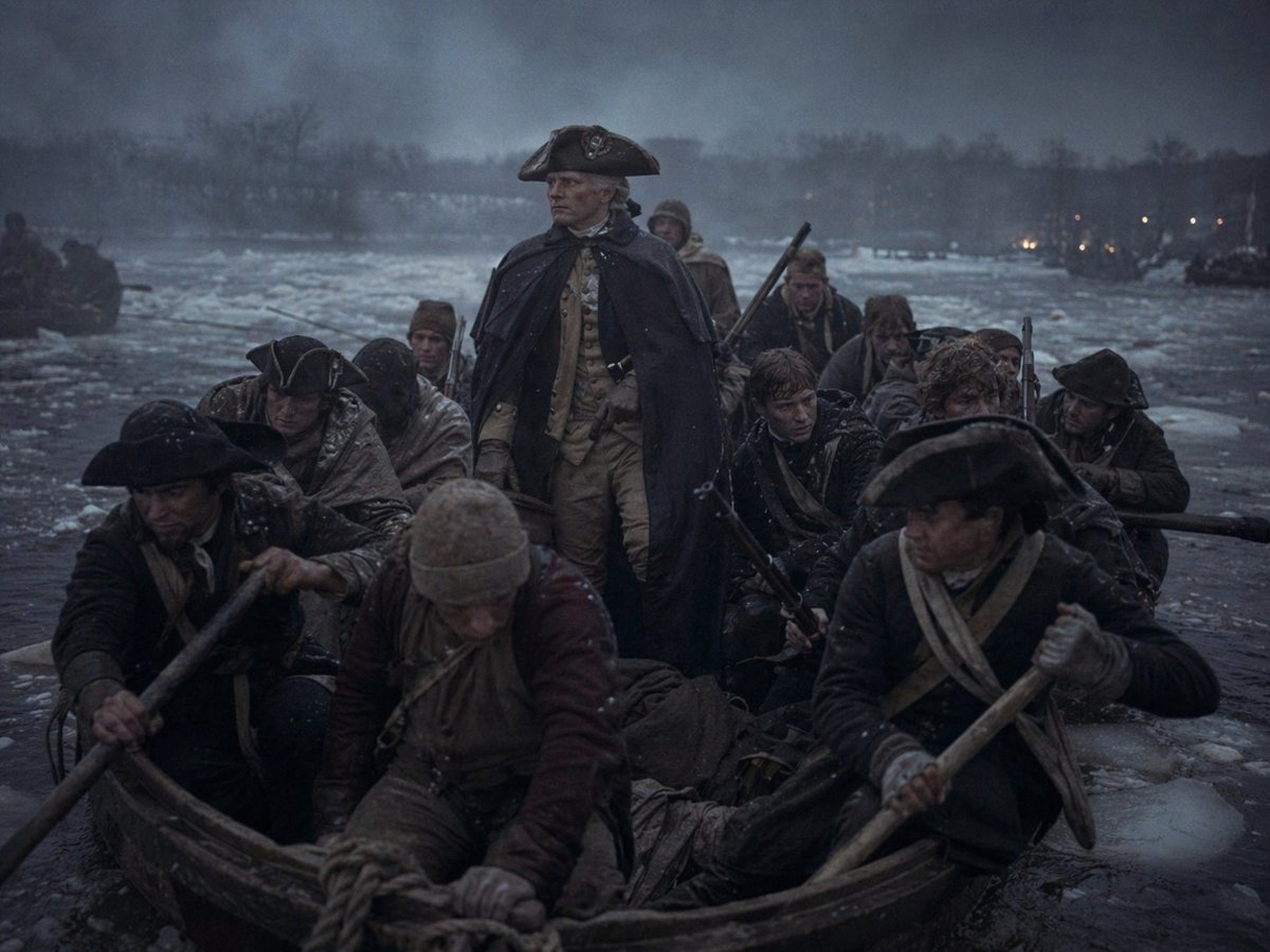 Washington Crossing Style Winter Boat Scene