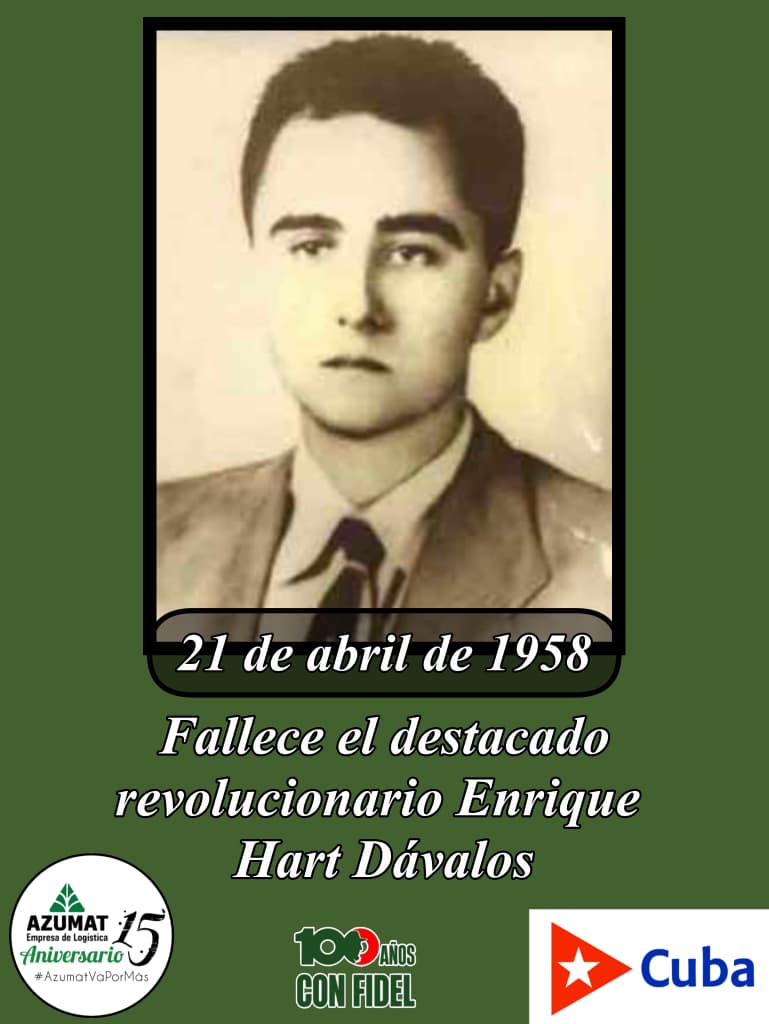 La Empresa de Logística Azumat recuerda la vida y el ejemplo de Enrique Hart Dávalos, símbolo de entrega y compromiso con Cuba. Su legado inspira responsabilidad y firmeza en cada acción empresarial.  

#AzumatVaPorMás #Azucareros #15AñosAzumat
