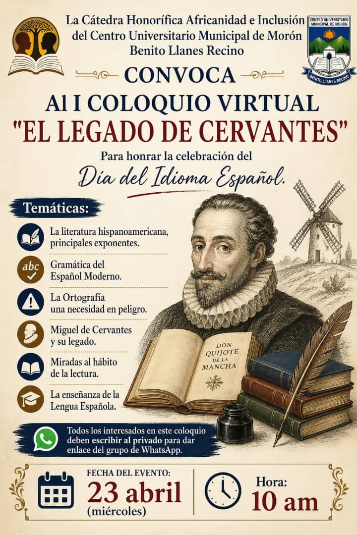 Este 23 de Abril una oportunidad, vía Whtasapp, de honrar el día del Idioma Español. El legado de Cervantes nos convoca. #CubaEsCultura <a href="/KatiuskaGandul/">Katiuska Gandul</a> <a href="/guajiradepinar/">Daima Cardoso Valdés</a> <a href="/Minjus_Cuba/">Ministerio de Justicia de la República de Cuba</a> <a href="/NoarysM/">Cubanita 2002</a> <a href="/maurojusticiapr/">Mauro</a> <a href="/DayanisEsp85150/">Dayanis Espinosa</a> <a href="/LawyerDayana/">Dayana Valladares_lawyer</a>
