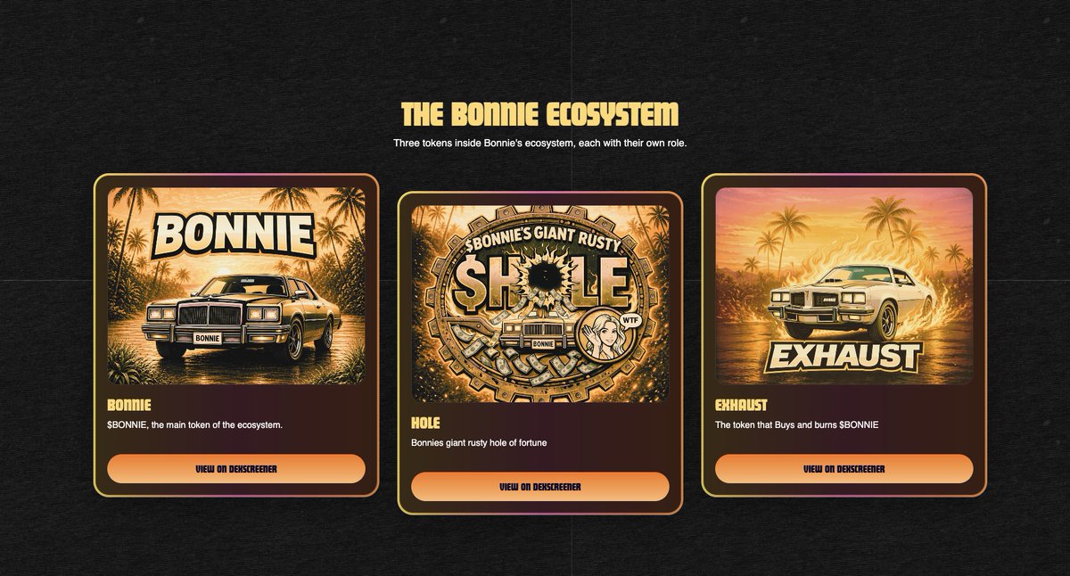 We have updated the website and added all three tokens ( $BONNIE , $XHST and $HOLE) in the $BONNIE ecosytem with information and links to dexscreener.

bonniePLS.xyz

#Pulsechain

<a href="/LibertySwapFi/">Liberty Swap ⚡️ Bridge2Pulse™️ Zero-Fee DEX</a> <a href="/Humpback_Holder/">The Humpback Holder</a> <a href="/yourfriendSOMMI/">yourfriendSOMMI ❤️💛💚💙</a> <a href="/Coexisteven/">Coexistence Steven</a>