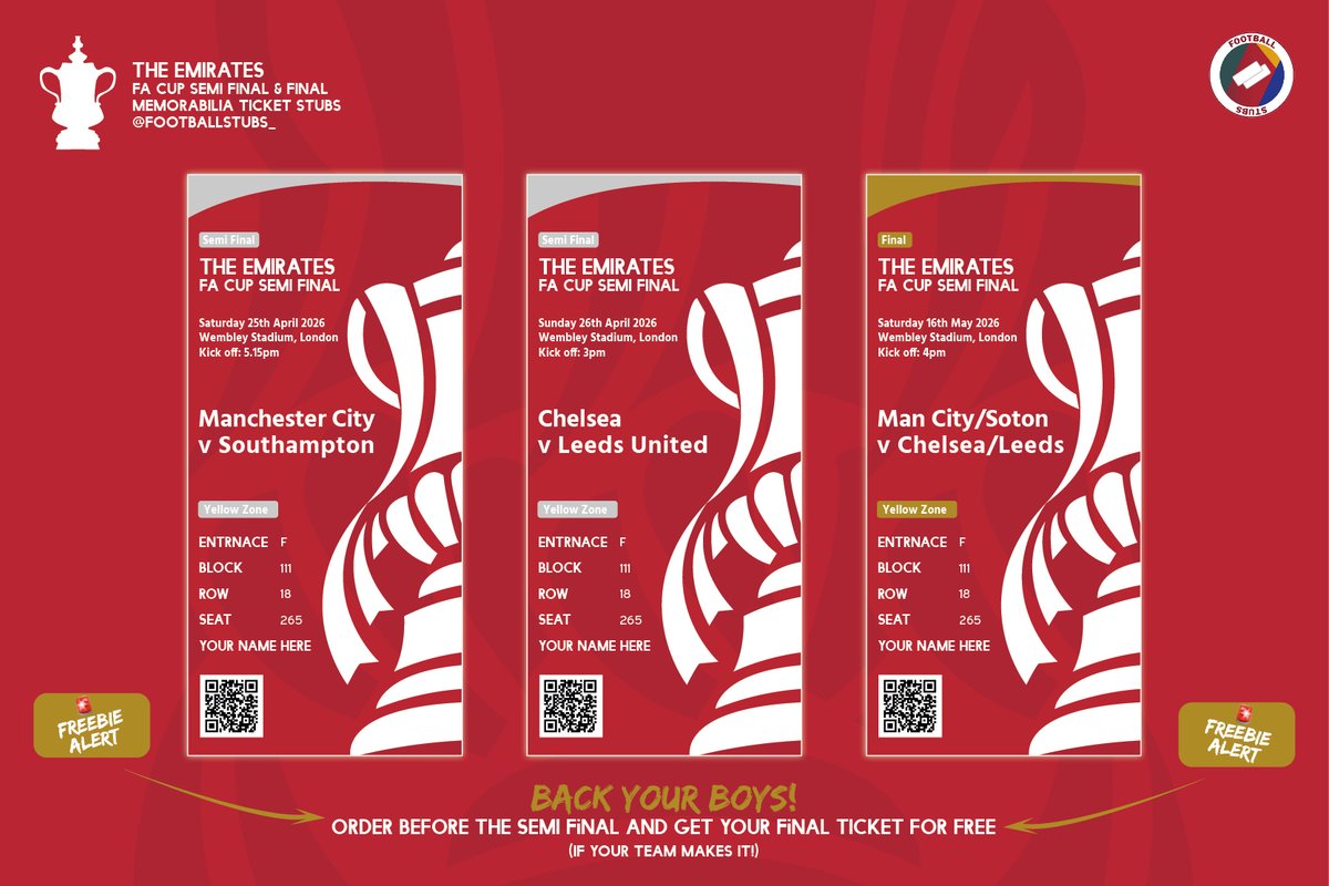 FootballStubs_'s tweet image. 🎟️ GIVEAWAY! 

Ahead of the FA Cup Semi Finals we're running a 5-stub giveaway for the Southampton fans who are heading to Wembley! 

All #SaintsFC fans have got to do is:

♻️ Repost this
🏷️ Tag a mate you're going to Wembley with
🚶🏻‍♂️ Follow @FootballStubs_ 

Want to get one