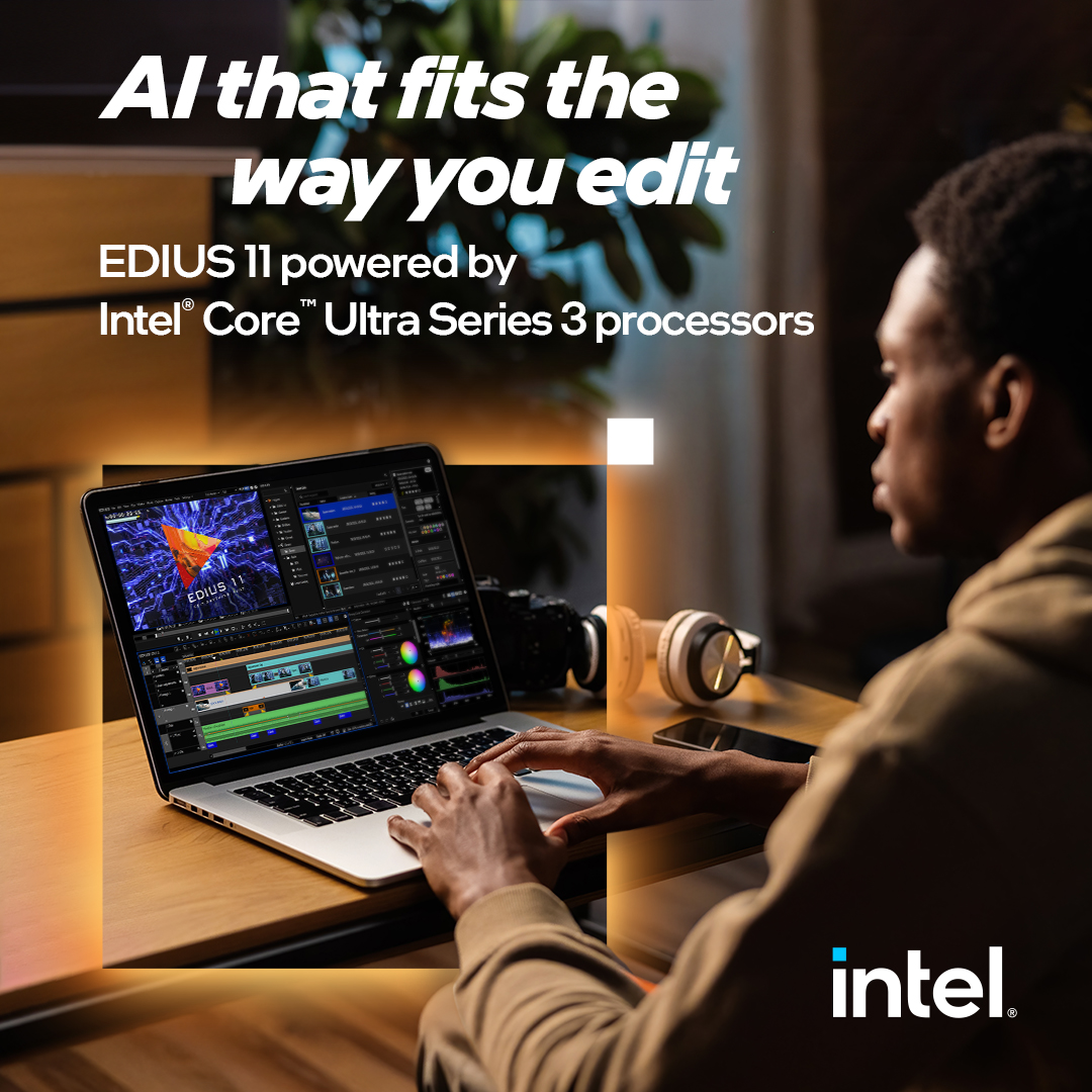 IntelBusiness's tweet image. EDIUS 11 pairs with #IntelCoreUltra Series 3 for #workstation to handle AI-powered audio cleanup, subtitles, and voice-overs locally. By spreading workloads across CPU, GPU, and NPU, editors keep real-time performance on mobile systems. #IntelAI

ms.spr.ly/6018v805q