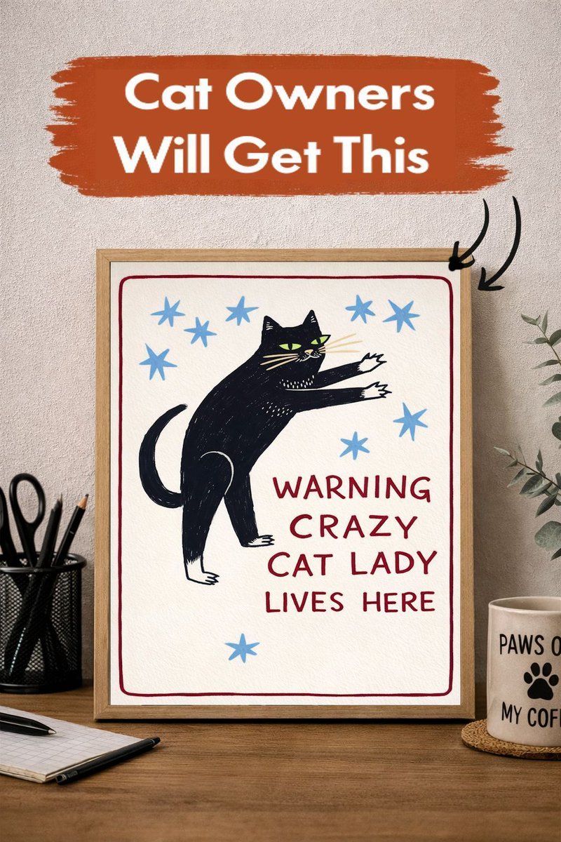 BJDesignsX's tweet image. Funny Cat Lady Printable Wall Art | Cat Lover Home Office Decor 

bjdesignsx.etsy.com/uk/listing/448… 

This funny “crazy cat lady” printable wall art adds personality to your home office, desk space, or living room. 

#Catart
#wallart
#cats
#printableart