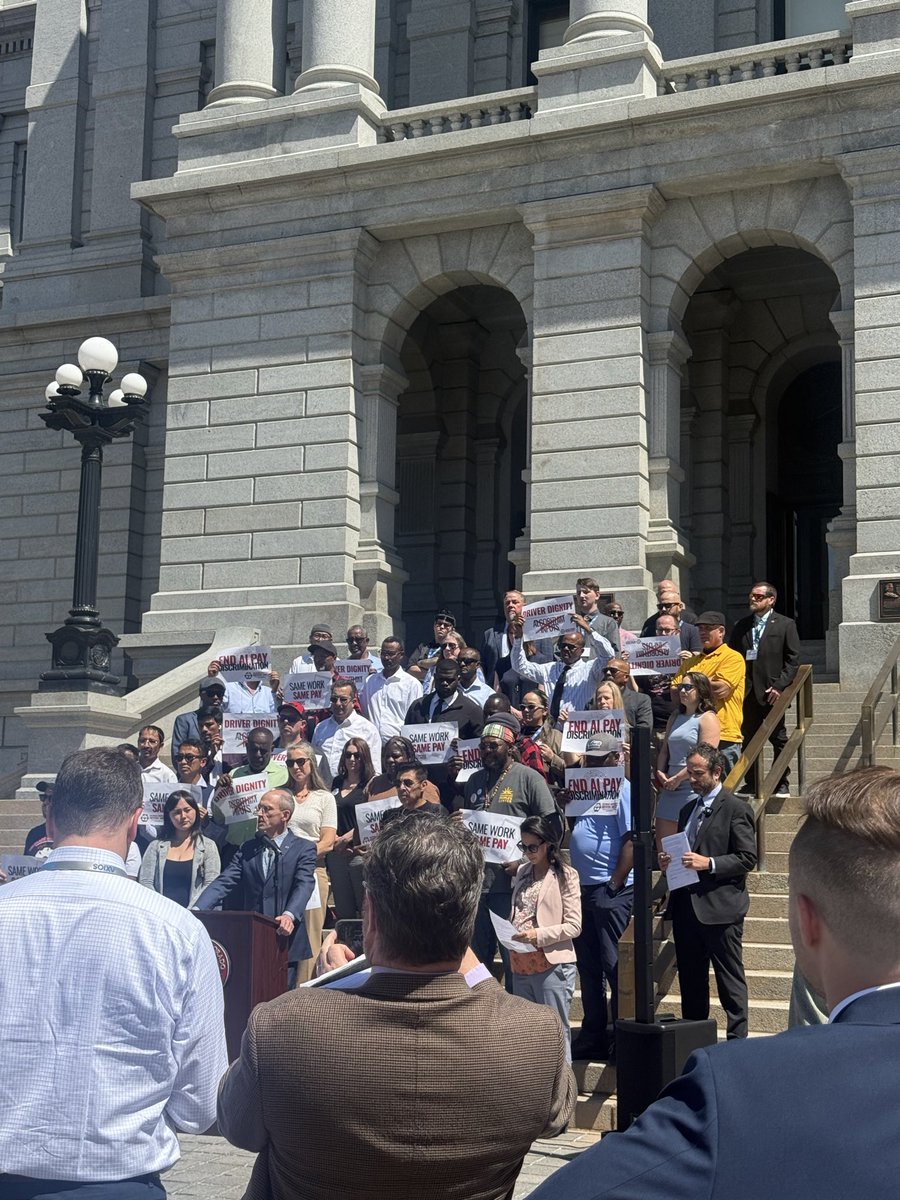 LeeHepner's tweet photo. View of the rally happening right now at the Colorado State Capitol in advance of the vote on HB26-1210, a bill to ban surveillance pricing and wage discrimination.

Gig workers are holding signs that read “Same Work, Same Pay.”

Is that too much to ask!? https://t.co/tG3cmoHNyN