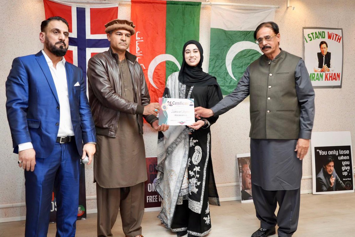PTIEU_Official's tweet photo. PTI Norway celebrated Foundation Day with a graceful ceremony, where dedicated party members were honored with appreciation certificates by Deputy Secretary OIC Yasir Qadeer (@YasirQadeer1 ).

#EndUnlawfulDetentionOfKhan https://t.co/eVnPI7ziZD