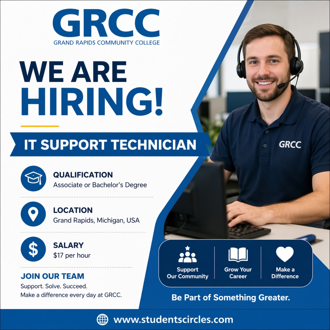karthikpattadi's tweet image. 💻 Hiring Now: IT Support Technician
📍 Grand Rapids, Michigan
💰 $17/hour

Kickstart your IT career with GRCC! 🎓
Apply here 👇
studentscircles.com/now-hiring-17-…

#NowHiring #ITJobs #TechCareers #GRCC #USAJobs #EntryLevel

⚠️ Disclaimer: This image is created for informational and