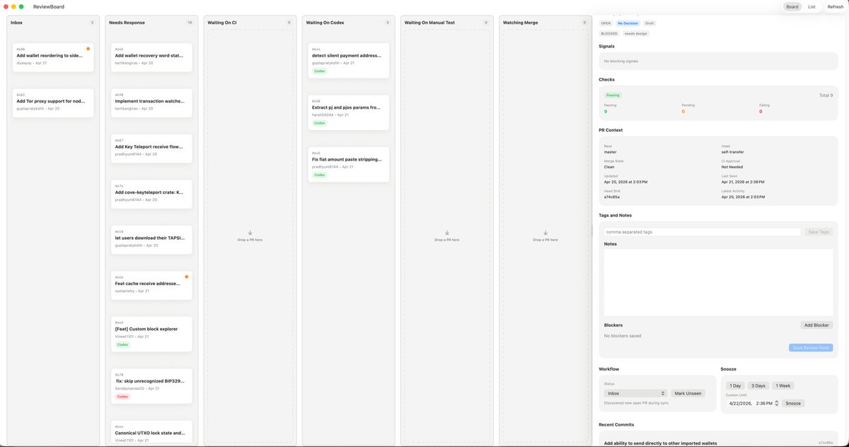 MacOS Kanban Review App UI