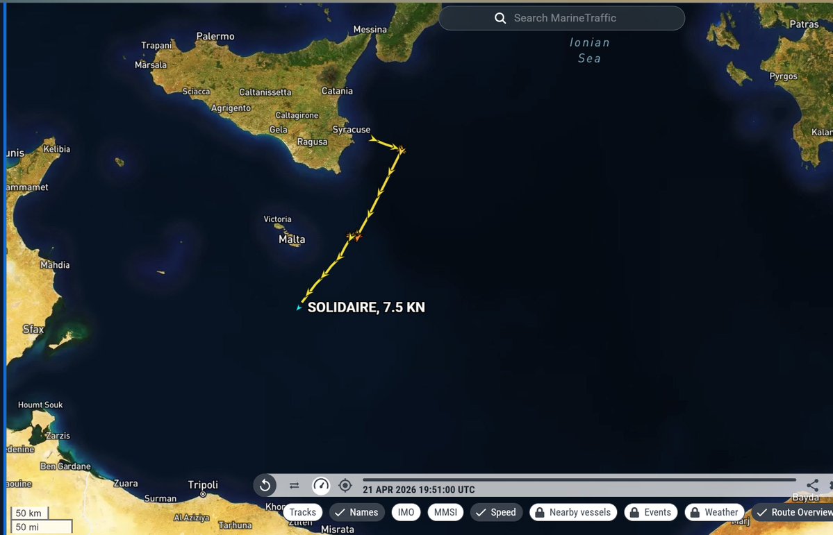 TrafficoNaviOnc's tweet image. altri dettagli della prima fermata  ( con recupero?) adesso la #Solidaire naviga verso la Libia