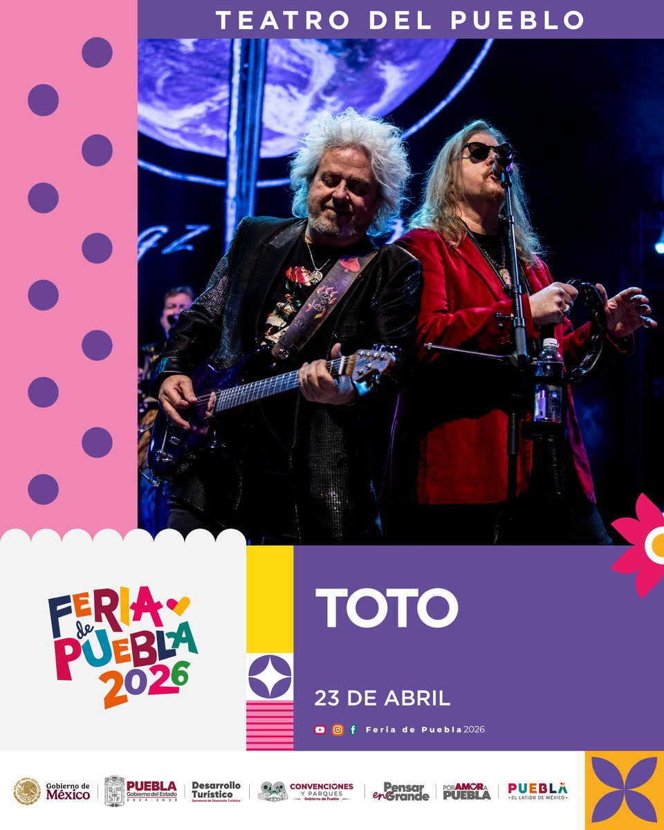 Ambas_Manos's tweet image. A la #FeriaDePuebla2026 llegará #Toto para regalarnos una gran velada con su música este próximo 23 de abril.  

¡Ya se armó el plan! 🎤 🎇

#AmbasManos
ambasmanos.mx/puebla/vas-a-l…
