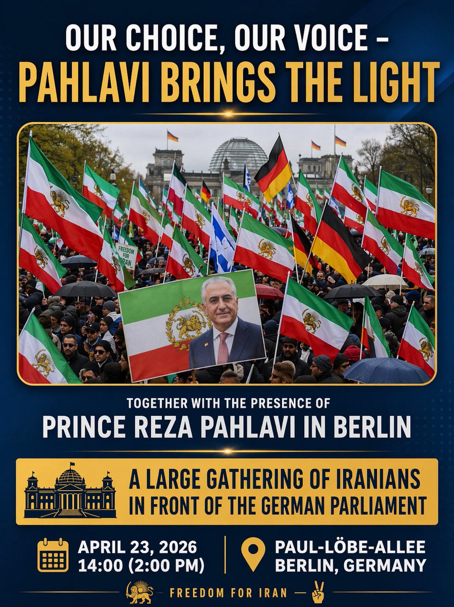 EboshiJasmine's tweet image. BERLIN 
BERLIN 
BERLIN

حماسه تاریخی در پنجشنبه ۲۳ آوریل روبروی مجلس المان‌

#KingRezaPahlavi 
#FreeIran